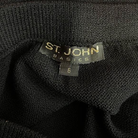 St John Basics Santana Knit Wool Blend Long Black Skirt Back Slit womens 6 - Picture 10 of 11